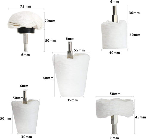 Polishing Pad Buffing Wheel Kit, White Flannelette 5 Pack for Metal, Aluminum, Stainless Steel, Wood