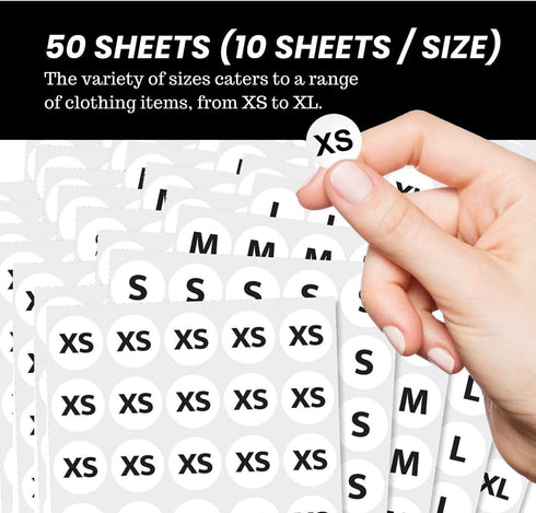 Size Stickers for Clothing, Pack of 2000 Round Self-Adhesive 3/4" Labels, Includes XS S M L XL Clothing Size Stickers