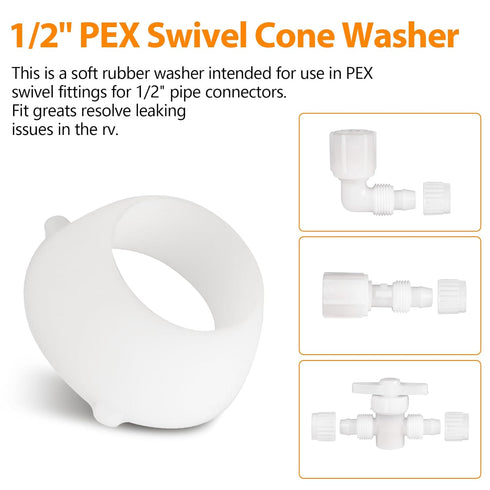 16435 Plastic Santoprene Swivel Seal, 1/2" PEX Swivel Cone Washer RV Water Line Gasket, Pack of 20