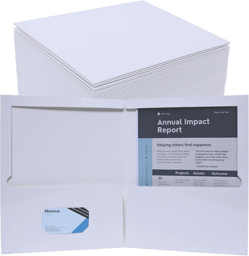 Two-Pocket Folders, White Glossy Laminated Paper Folder, Letter Size, Holds 100 Sheets, Box of 95