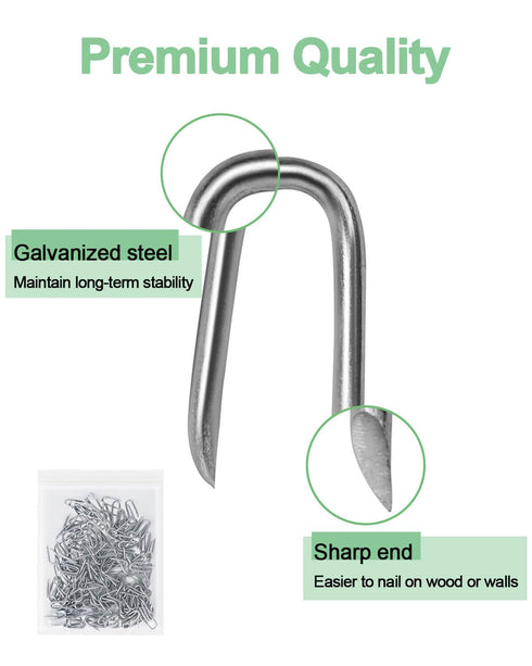 vensovo 200pcs Wire Fence Staple, Steel U-shaped Nail for Wire Mesh, Galvanized Fasteners for Wooden Fence