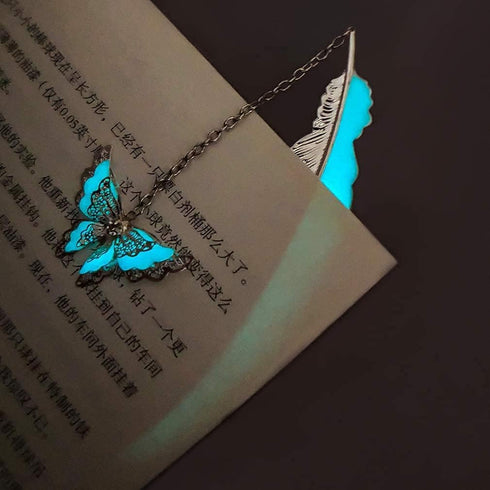 Feather Metal Bookmark with 3D Butterfly Pendant, Unique Glow in The Dark Bookmark Gift for Women