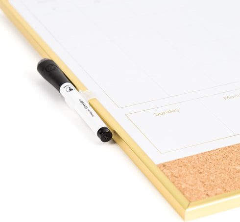 U Brands 4-in-1 Dry Erase Calendar Planner Board with Gold Frame, Office Supplies with Marker and Magnet (16” x 20”)