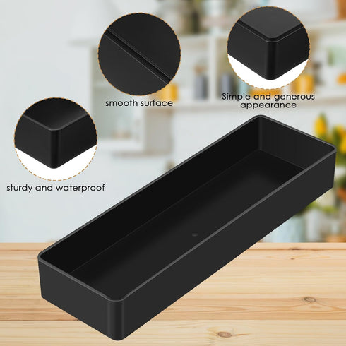 Teling 4 Pcs Large Black Rectangular Plastic Desk Organizer, Half Accessory Tray for School, Office, Home