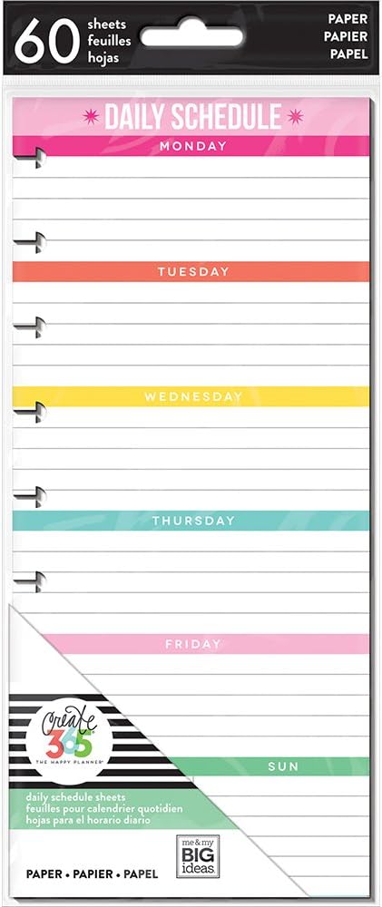 The Happy Planner Daily Planning Half Sheets, 60 Pre-Punched Pages, Classic Size, Daily Schedule & Checklist