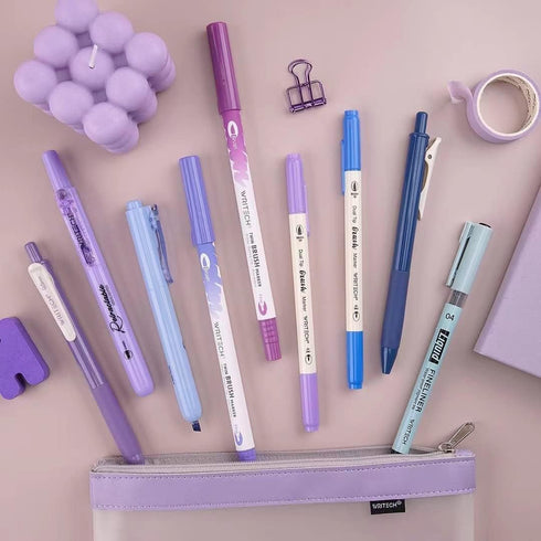 WRITECH Journaling Kit, Gel Ink Pens, Retractable Highlighters, Dual Tip Brush Pens, 9 Count with Pen Bag