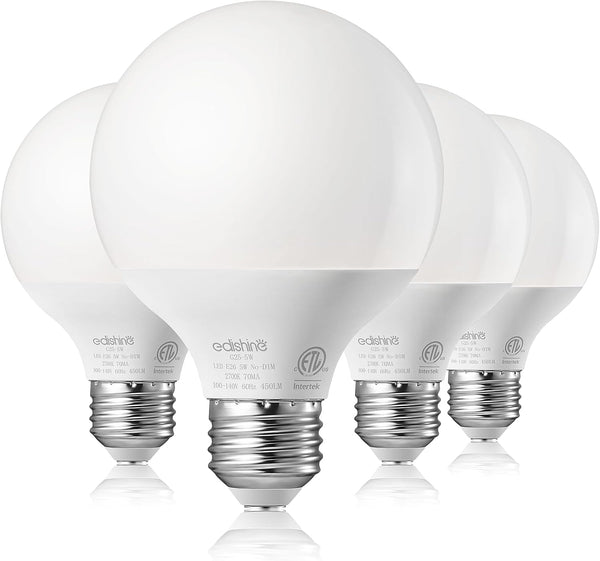 EDISHINE 4 Pack G25 LED Globe Light Bulbs CRI90+, 5W Equivalent 25W, 2700K Warm White 450LM, Vanity Light Bulbs