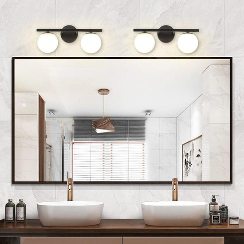 2 New Bathroom Vanity Light Fixtures Brushed Black Milk White Globe Glass Shade Modern Wall Bar Sconce Over Mirror