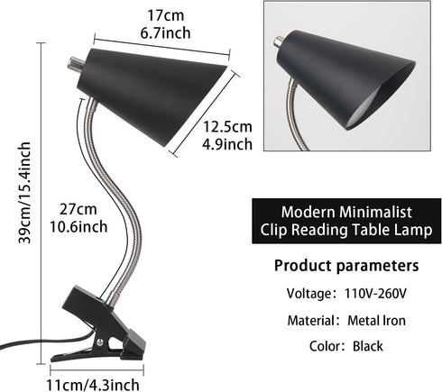 1 360Rotation LED Clip on Desk Lamp with USB Charging Port, Portable Gooseneck Clip on Lamp, Clamp Light Modern Table