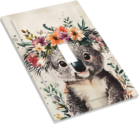 haigof 1 3 5 Inch Lovely Koala Portrait Light Switch Cover Wall Plate Gang Single Plates Print Faceplate Home Decor X