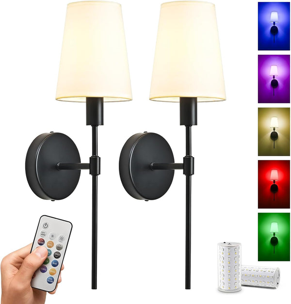 BAKZARY Battery Operated Wall Sconce Set of 2, Rechargeable Wall Lights with 2