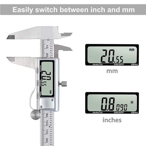 Digital Caliper Measuring Tool, Stainless Steel Electronic Micrometer with Large LCD Screen, 6 Inch/150 mm