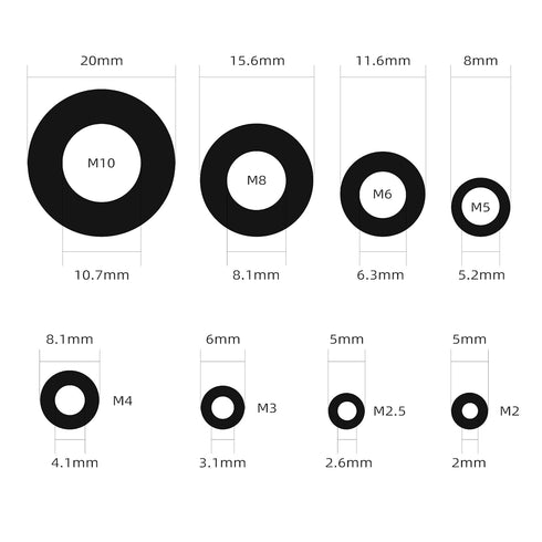 QTEATAK 510 Pcs Black Nylon Flat Washer Assortment Kit for Electrical Connections on Household & Commercial Appliances