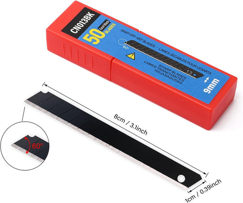 FOSHIO 100PCS 60 Degree Blades, Carbon Steel Snap Off Blades 9mm for Box Cutters, Utility Knife Universal Art Knife