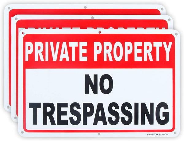 3 Pack Private Property No Trespassing Sign, 10"x 7", Rust Free Aluminum, Reflective, UV Protected