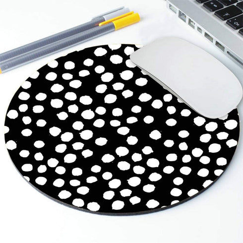 Round Mouse Pad - Black and White Polka Dot Print, Cute Desk Accessories, Office Decor, Present for Her