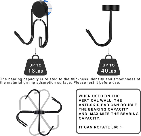 Magnetic Hooks, Heavy Duty 304 Stainless Steel Hooks for Refrigerator, 8 Pack (Black, 1.1in-2 40Lbs)