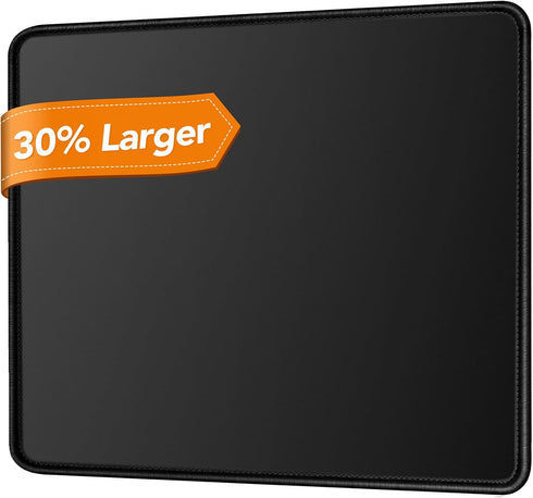 TONOS Black Mouse Pad, 11 x 8.7 in. Basic Computer Mouse Pad with Stitched Edges & Non-Slip Rubber Base