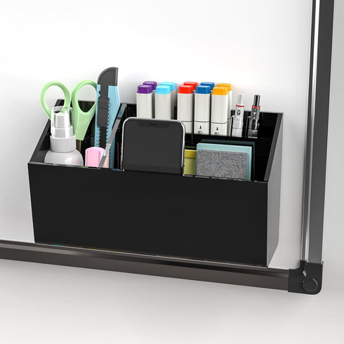 Black Acrylic Magnetic Pen Holder - Large Self Adhesive Wall Dry Erase Marker Holder for Home, School, Office