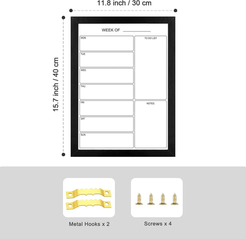 Weekly Dry Erase Whiteboard Calendar, 15.7"x11.8" Magnetic Surface Memo Board, Minimal Design Weekly Planner for Wall, Black Wood Frame Dry Erase Board for Office School Home(ZLBB-S-BK-3040) by Aitakatta