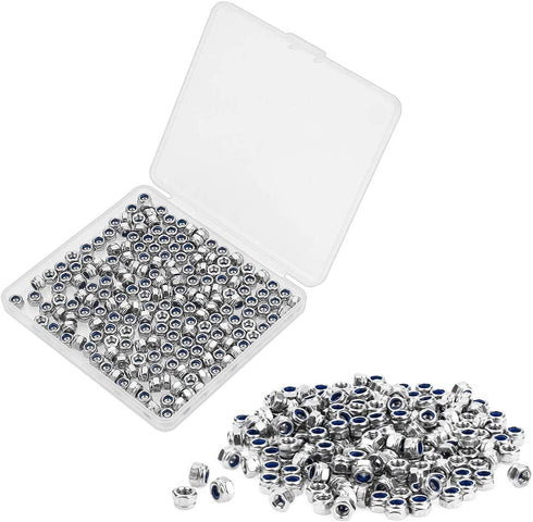 200 Pieces M3 x 0.5mm 304 Stainless Steel Self-Lock Nylon Inserted Hex Lock Nuts