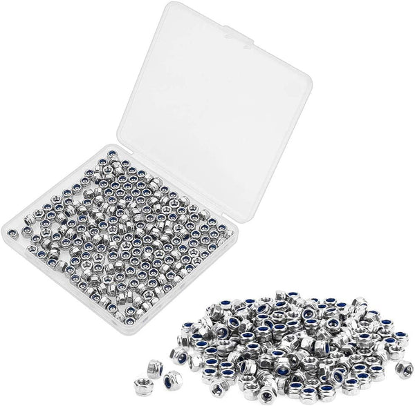 200 Pieces M3 x 0.5mm 304 Stainless Steel Self-Lock Nylon Inserted Hex Lock Nuts