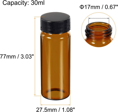PATIKIL 30mL Reagent Media Bottle, 10 Pack Round Glass Storage Bottles with Plastic Screw Cap for Lab Home, Brown