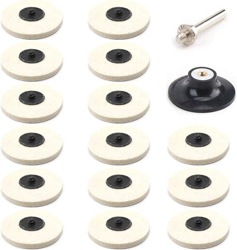 KUOFU 15Pcs 3 inch Wool Quick Change Discs Polishing Buffing Pads with 1Pc