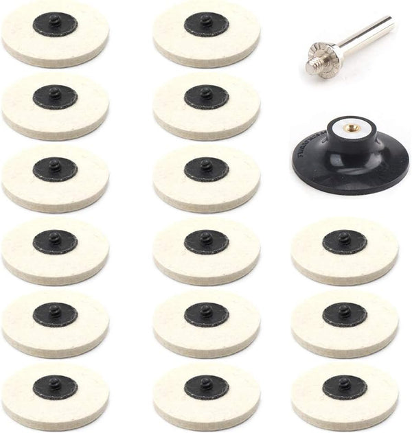 KUOFU 15Pcs 3 inch Wool Quick Change Discs Polishing Buffing Pads with 1Pc