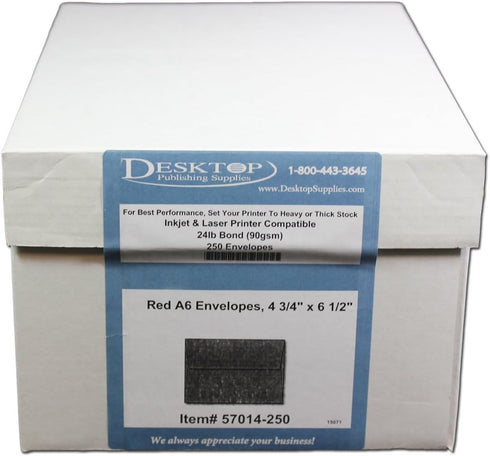Red A6 Envelopes, 250 Envelopes, Measures 4 3/4" x 6 1/2"