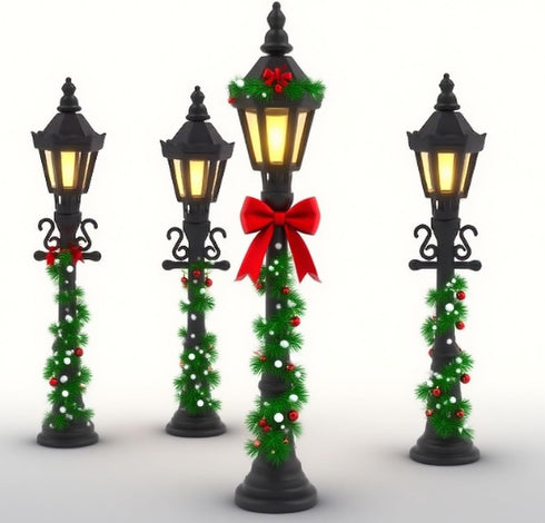 BILIJIN (4) Crown-Shaped Mini Street Lamp, Decorative Table Lamp, Mini Landscape for Christmas Decoration Micro