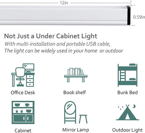 12 Inch 6000k Undercounter ASOKO Plug-in Under Cabinet Lighting - LED Strip Bar, Cool White USB Cabinet Light, Slim
