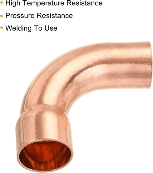 MECCANIXITY 90 Degrees Elbow Copper Pipe Fitting 3/4 Inch ID Short Turn Brazing Connection for HVAC Cooling Solar