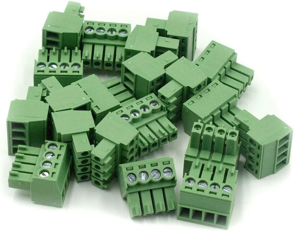 20Pcs 4-Pin 300V KF2EDGK 3.5mm Pitch PCB Screw Terminal Block Connector, Green