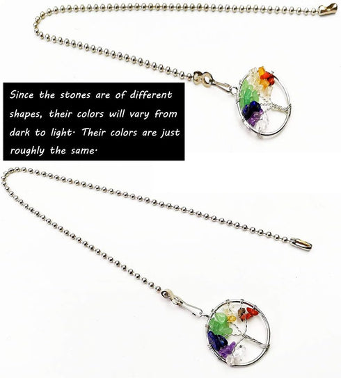 2-Pack 12 inch Ceiling Fan Pull Chain Extender, Colorful Tree of Life Decorative Art Pendants with Ball Chain
