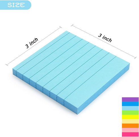 Early Buy Lined Sticky Notes, 3x3 Self-Stick Notes in 9 Bright Colors, 70 Sheets/Pad