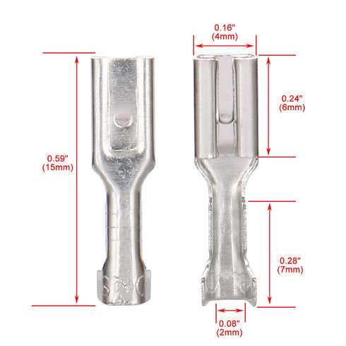Baomain 0.11" Female Spade Crimp Terminal Wire Connector, Non Insulation, 2.8mm, Pack of 100
