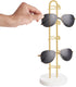 Mkono Sunglasses Organizer for 5 Pairs, Metal Frame with Wood Base, Gold, Eyeglasses Rack for Table, Set of 1