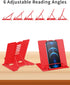 MSDADA Small Desk Book Stand: Adjustable Metal Cookbook Holder for Recipes and Textbooks (Red)
