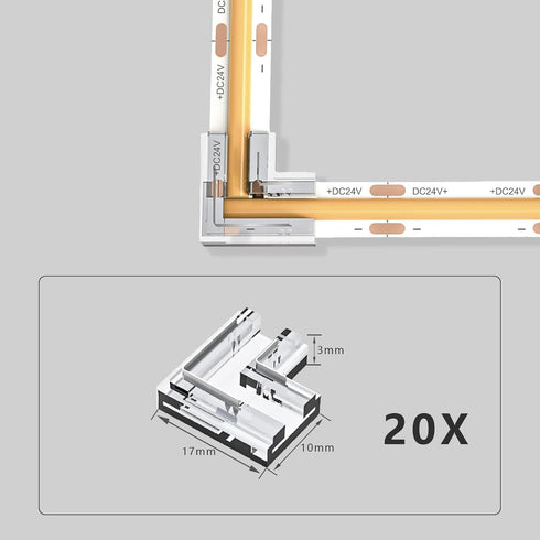 20pcs COB LED Light Strip Connectors, 8mm 2Pin, L-Shaped/Corner Connector LED Tape Light Connectors for DIY COB/SMD