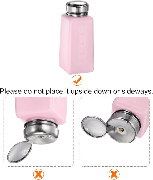 3pcs Solvent Alcohol Dispensers 250ml (8.5oz) Push Down Pump with Sealing Stainless Steel Lid, Pink