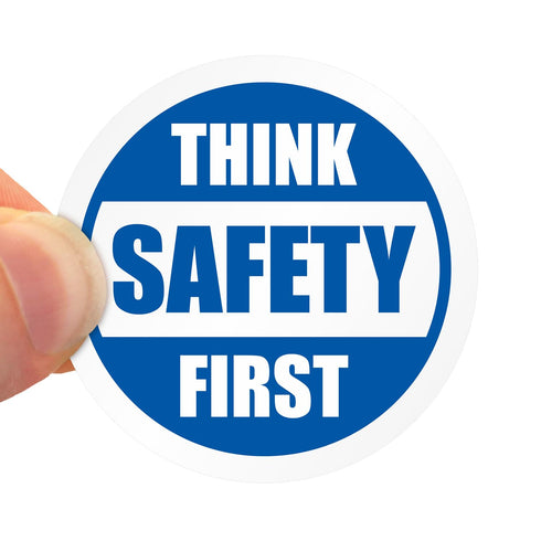 SmartSign Think Safety First Pack of 5 Hard Hat Labels, Retro-Reflective, 2" Circle