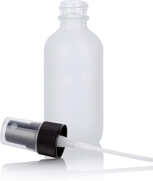 JUVITUS 2 oz Frosted Clear Glass Boston Round with Black Mist Sprayer, 24 pack + Funnel