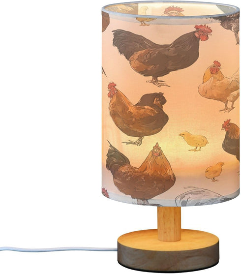 ALAZA Chicken Rooster Chick Hen Bedside Table Lamp with USB Port for Bedroom Nightstand Lamps Night Light Linen Fabric
