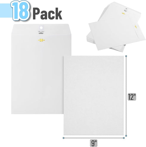 Mr. Pen- Clasp Envelopes, 18 Pack, 9" x 12", White, Kraft Letter Size Envelopes, White Envelopes, Document Envelope, Clasp Kraft Envelopes, Clasp and Gummed Closure Envelopes, Manilla Envelopes by Mr. Pen
