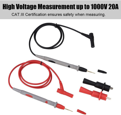 1 Pair 1000V 20A Banana Universal 24K Gold Plated Multimeter Test Probe Set Leads Cable TL71 TL75 U1165A Rubber shroude