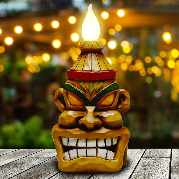 Outdoor Solar Tiki Statue Decor, Tiki Bar Decoration for Garden, Patio, Lawn, Backyard Gift