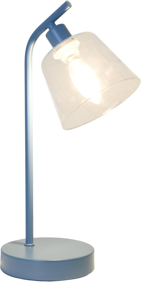 LD1080-BLU 16" Simple Designs Sleek Essentials Modern Industrial Metal Desk Lamp with Clear Glass Shade, for Office