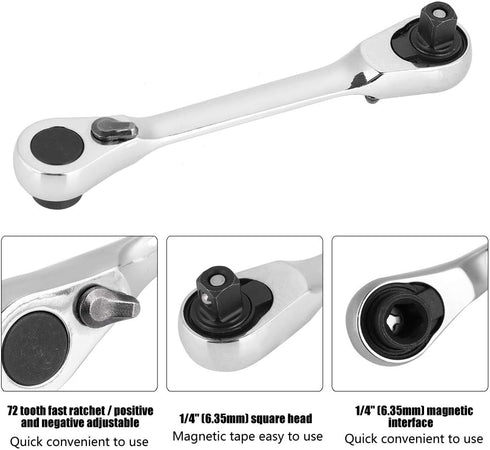 1/4" Drive Mini Ratchet Wrench, 72-Tooth Quick Release Socket Screwdriver, 1/4 Inch Mini Allen Wrench (107mm)