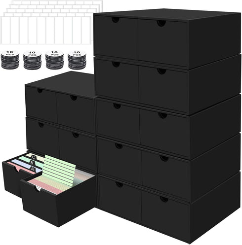 aopule 8 Packs Index Cards Box,3x5 Index Card Holder with Lid,2-Compartment,Hold 16000 Cards,Black